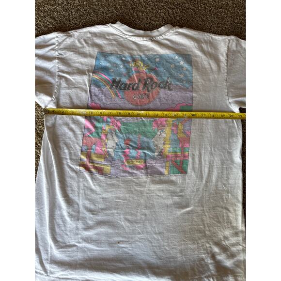 VTG 90 Peter Max Traveling Hard Rock Cafe NY USA Made Single Stitched XL White - Picture 8 of 9